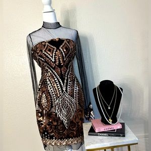 ROSE GOLD SHEER OPEN BACK MINI DRESS
